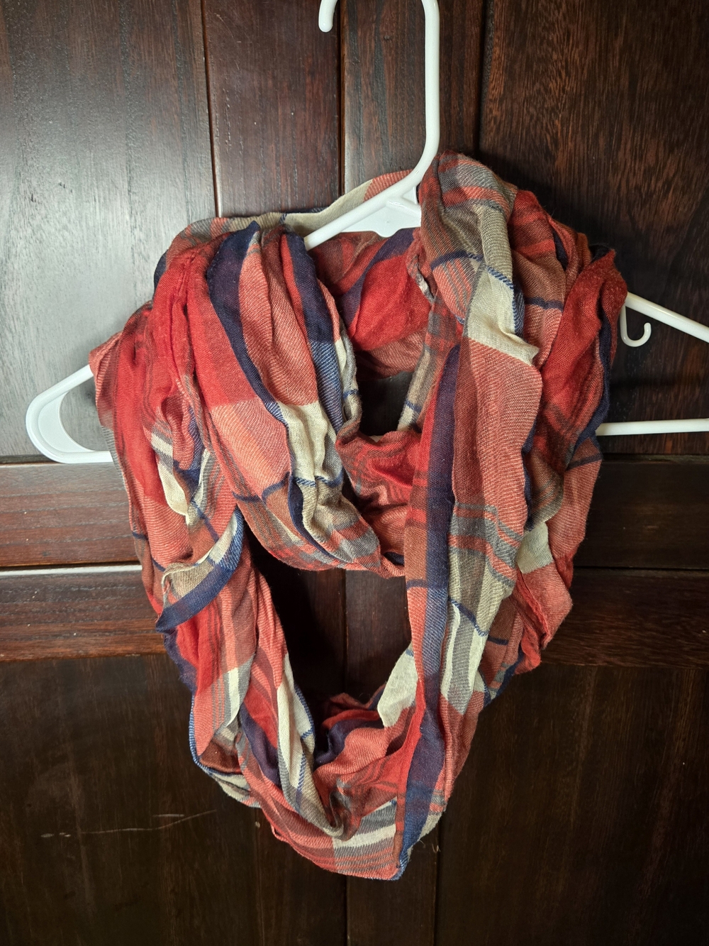 Red Plaid Infinity Scarf – Lightweight Tartan Blanket Scarf – Fall Winter